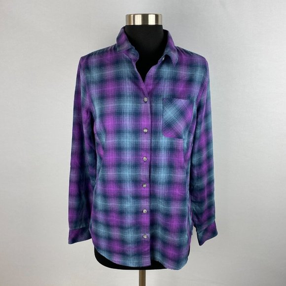 Eddie Bauer Tops - Eddie Bauer Purple Blue Shadow Plaid Long Sleeve Button Front Shirt Women's S